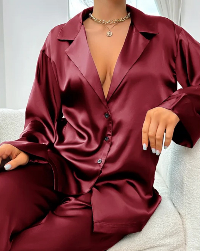 Villa Vibes Cloud Nine Burgundy Silky PJ Set 2