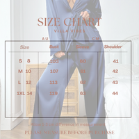 Villa Vibes Cloud Nine Navy Silky 2pc PJ Set Size Chart