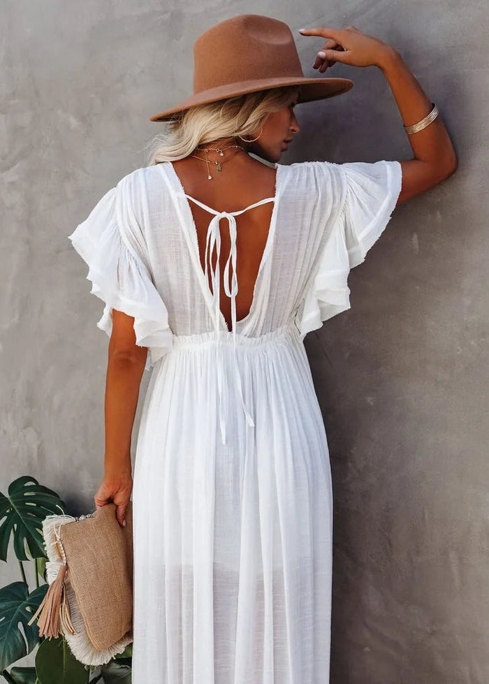 Holly White Drawstring Dress - Villa Vibes Australia