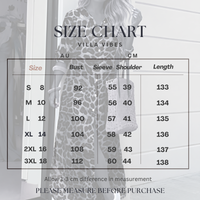 Villa Vibes Mika Nimal Print Maxi Dress Size Chart