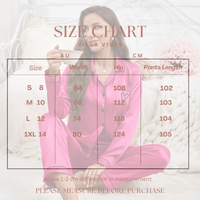  Villa Vibes Sweet Dreams Hot Pink Silky 2pc PJ Set Size Chart