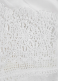 Close-up of a Villa Vibes  Fallon Dress textured white fabric with lace detailing