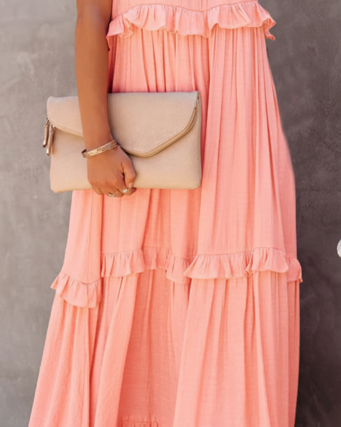 Isabelle Calypso Coral Ruffle Dress