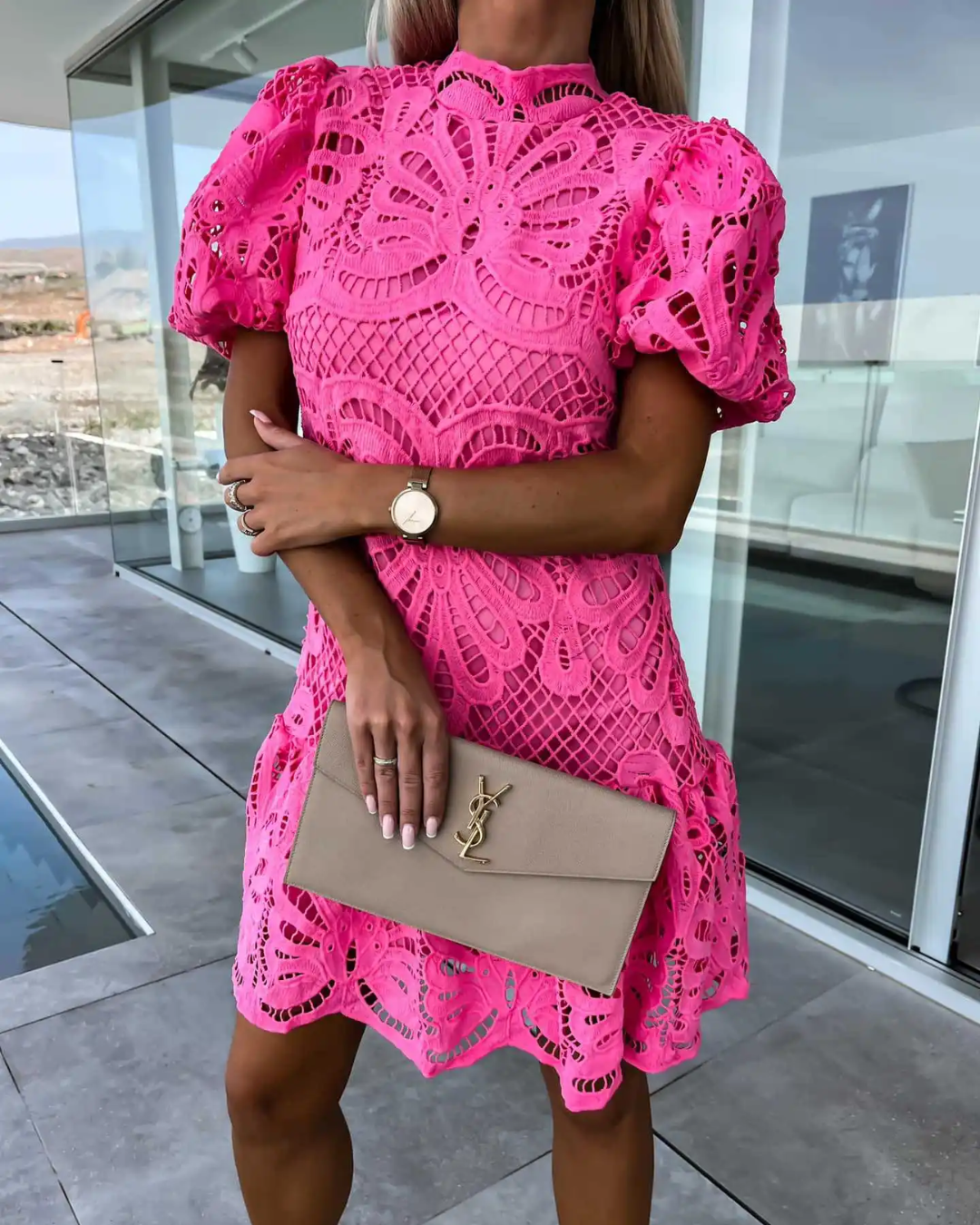 Farrah Pink Lace Dress