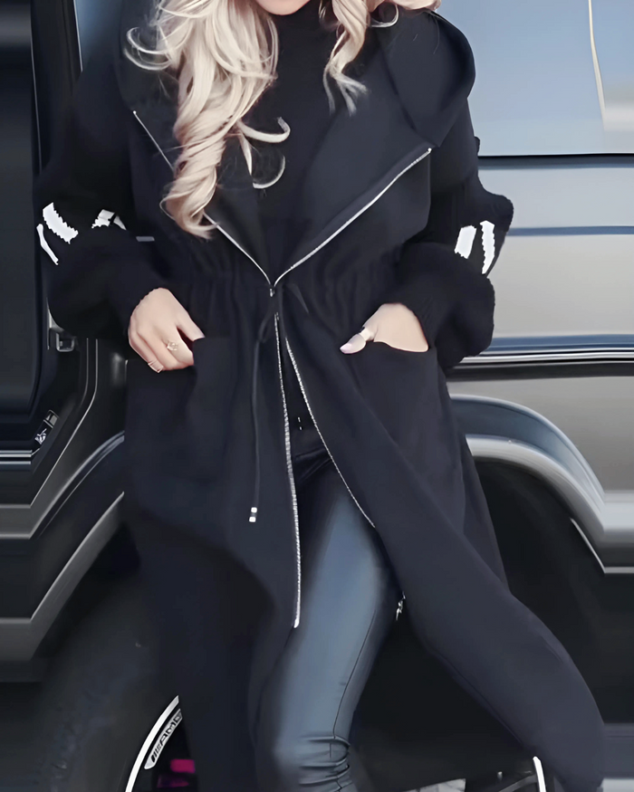Kelly Black Drawstring Hooded Coat