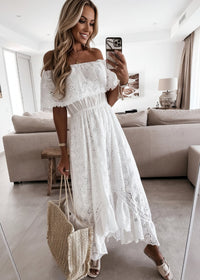Rumer White Lace Off The Shoulder Dress - Villa Vibes Australia