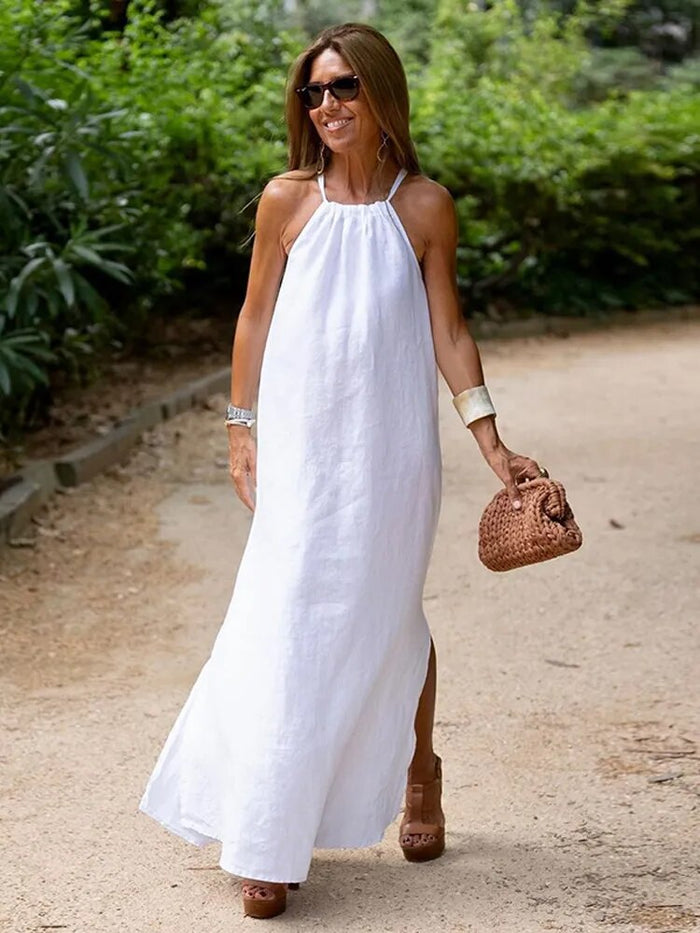 Winona White Cotton Linen Dress