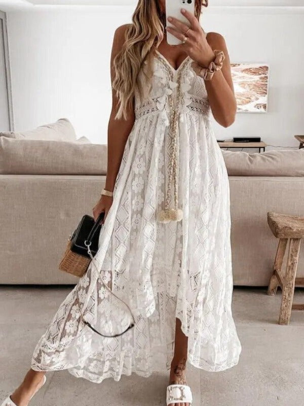 Shiloh White Lace Tassel Dress - Villa Vibes Australia