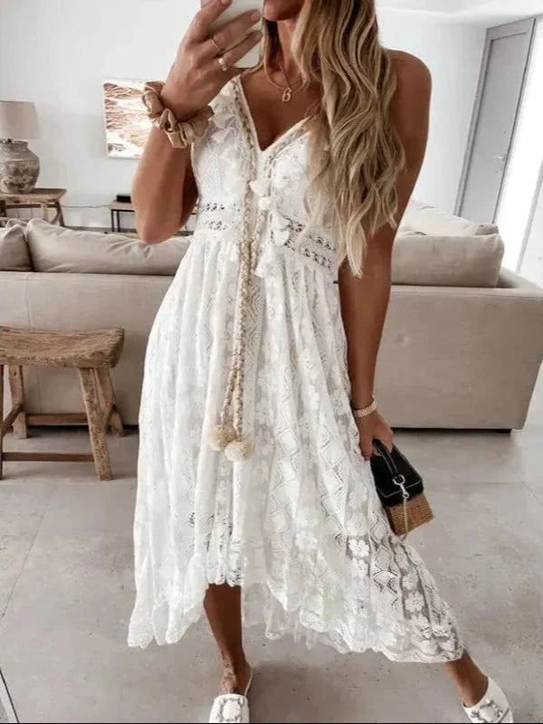 Shiloh White Lace Tassel Dress
