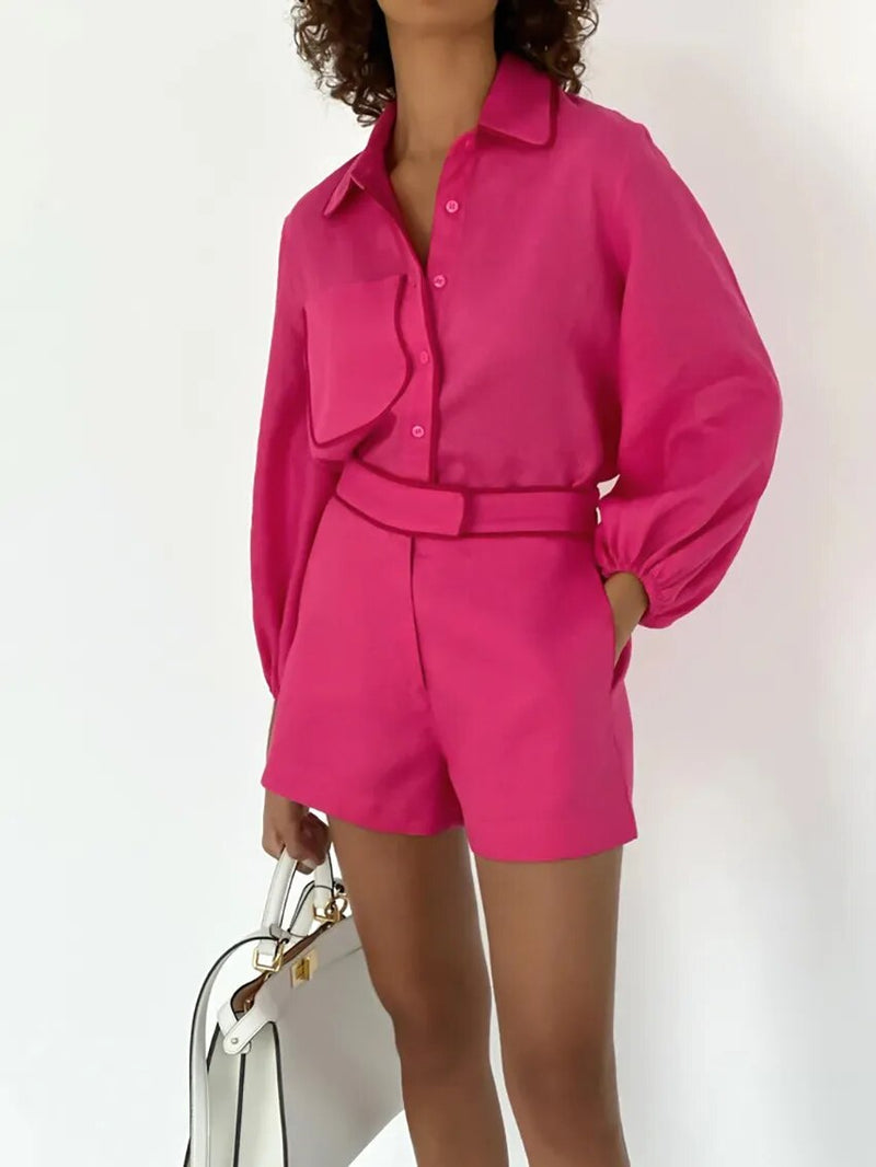 Olivia Pink Linen Shirt Shorts Set