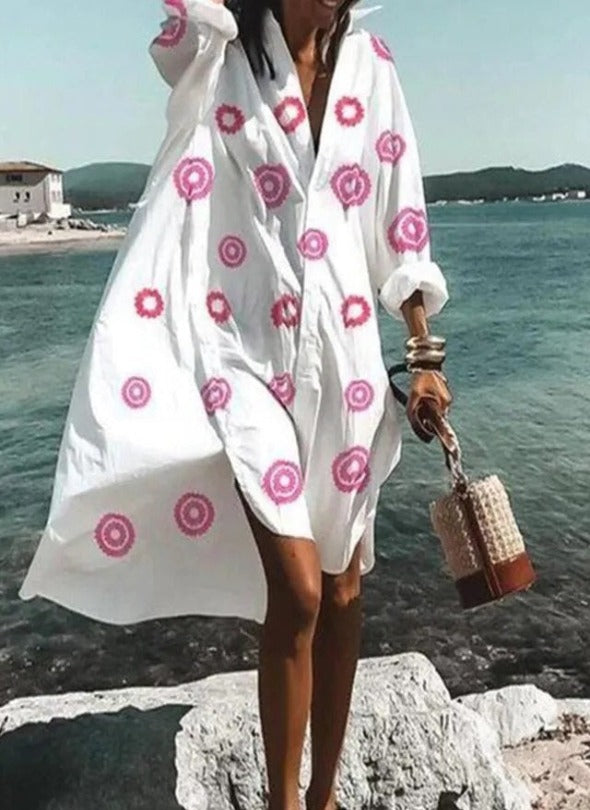 Villa Pink Print Shirt Dress S-5XL