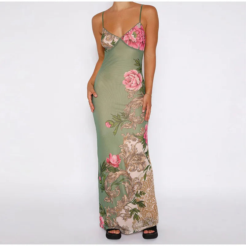Avery Green Floral Print Longline Dress