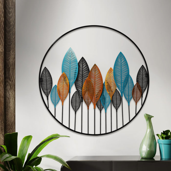Metal Wall Art Hanging Colourful Leaf